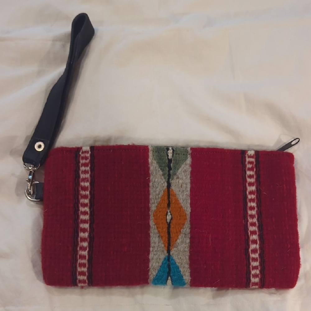 Red Patterned Clutch with Wrist Strap